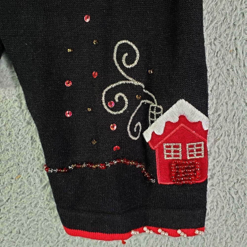 Vtg Berek Christmas Holiday Sweater Cardigan Women's Size XL Button Up Black Red - Picture 4 of 10